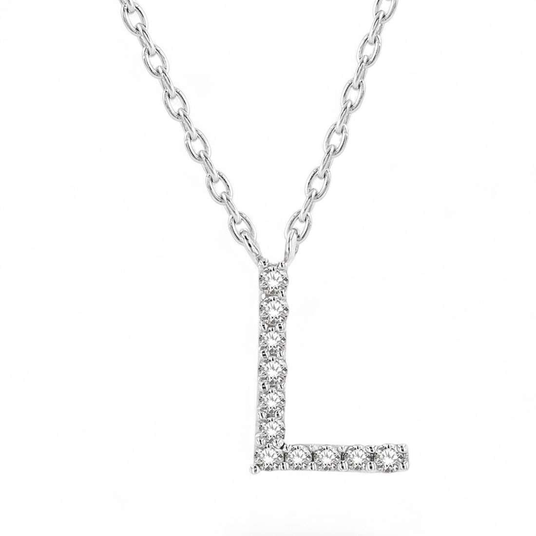 0.05 Ctw Initial 'L' White Diamond Modern 10K White Gold Pendant - Certified (1 of 3)