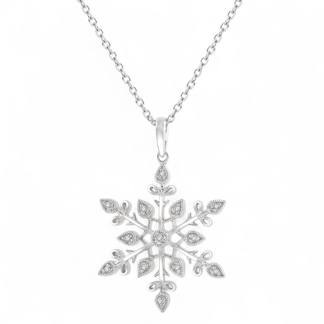 0.05 Ctw Snowflake Lattice White Diamond Mid-Century Modern Sterling Silver Pendant - Certified: Exuding opulence and grace, this stunning Snowflake Lattice pendant featuring Natural Diamonds is crafted for the distinguished. A detailed Cluster gallery secures the stones, rendered in 2.7 grams of