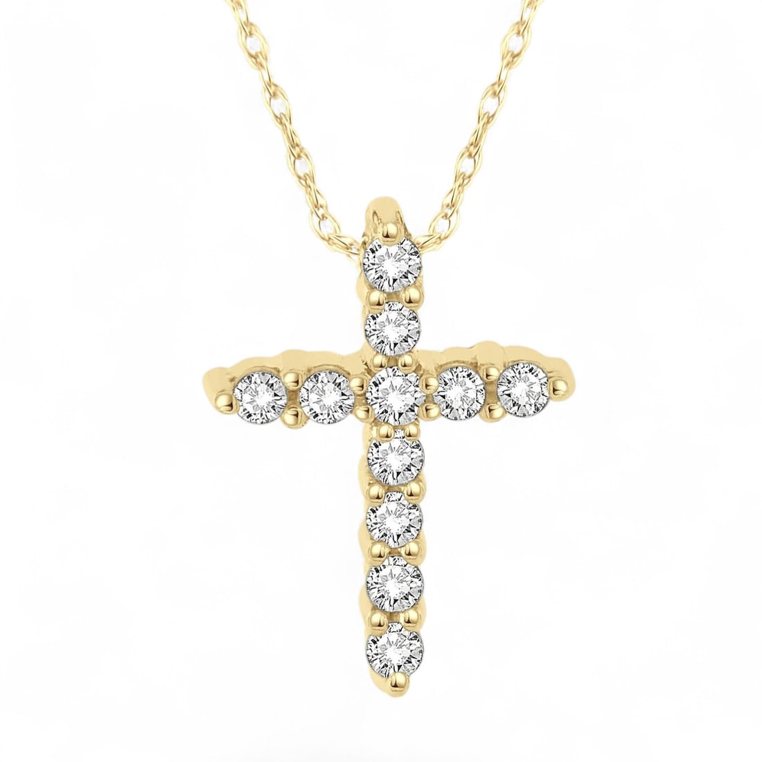 0.05 Ctw Cross Petite White Diamond Modern 10K Yellow Gold Pendant - Certified (1 of 3)