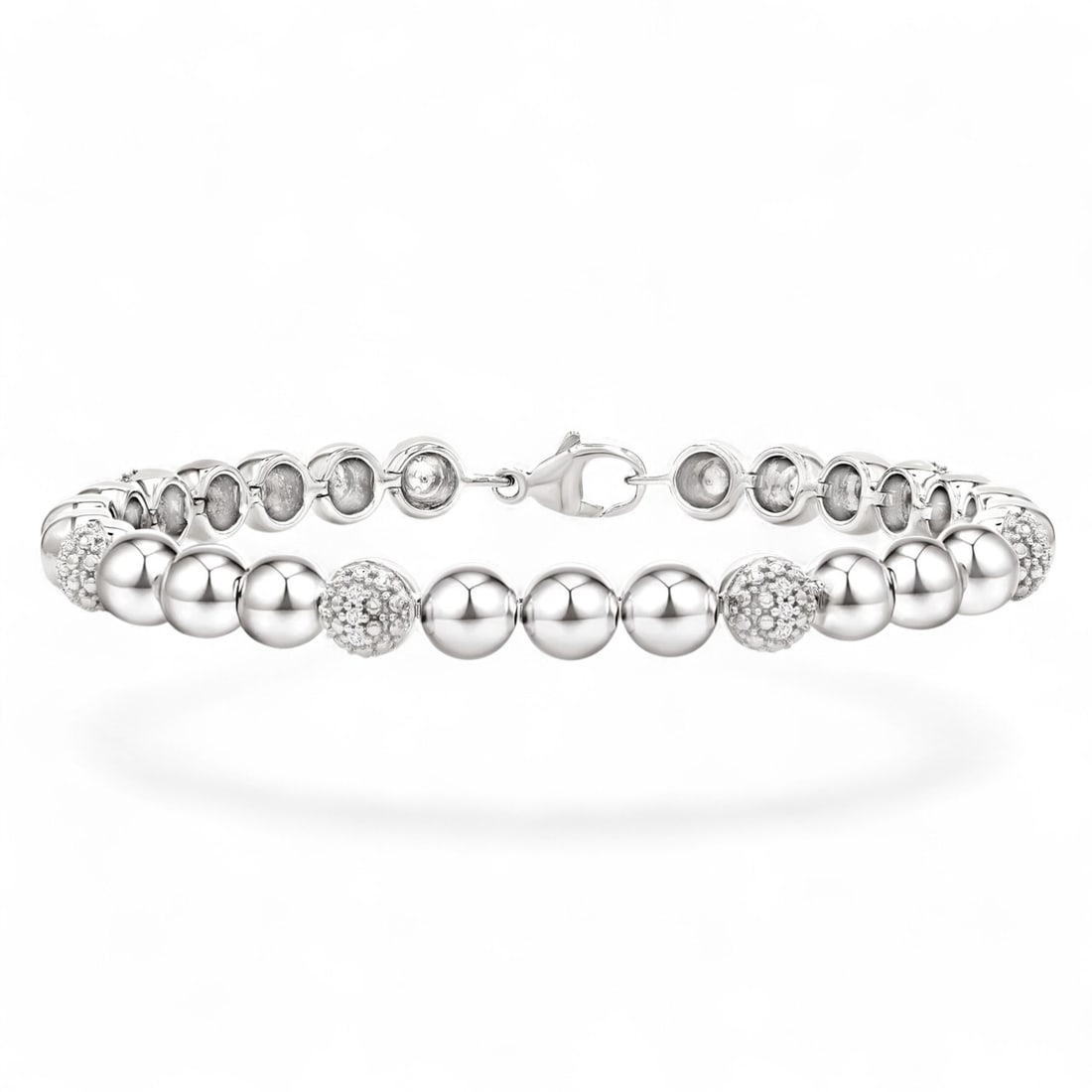 0.2 Ctw Bold Bead Design White Diamond Modern Sterling Silver Bracelet - Certified (1 of 3)
