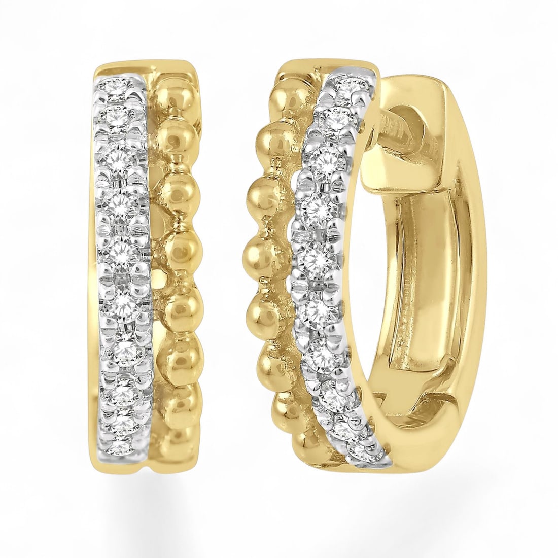 0.1 Ctw Circular Bead Huggie Petite White Diamond Modern 10K Yellow Gold Earrings - Certified: A symphony of light and color, this stunning Circular Bead Huggie Petite pair of earrings featuring Natural Diamonds embodies the pinnacle of luxury. The gemstones are nestled within a Huggie framewor