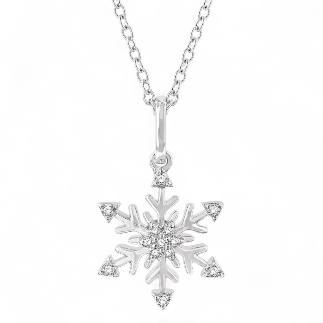 0.1 Ctw Petite Snowflake Fashion White Diamond Modern 10K White Gold Pendant - Certified (1 of 3)