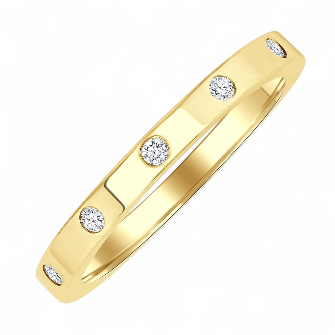 0.09 Ctw Flush Bezel Set Fashion White Diamond Modern 10K Yellow Gold Ring - Certified (1 of 3)