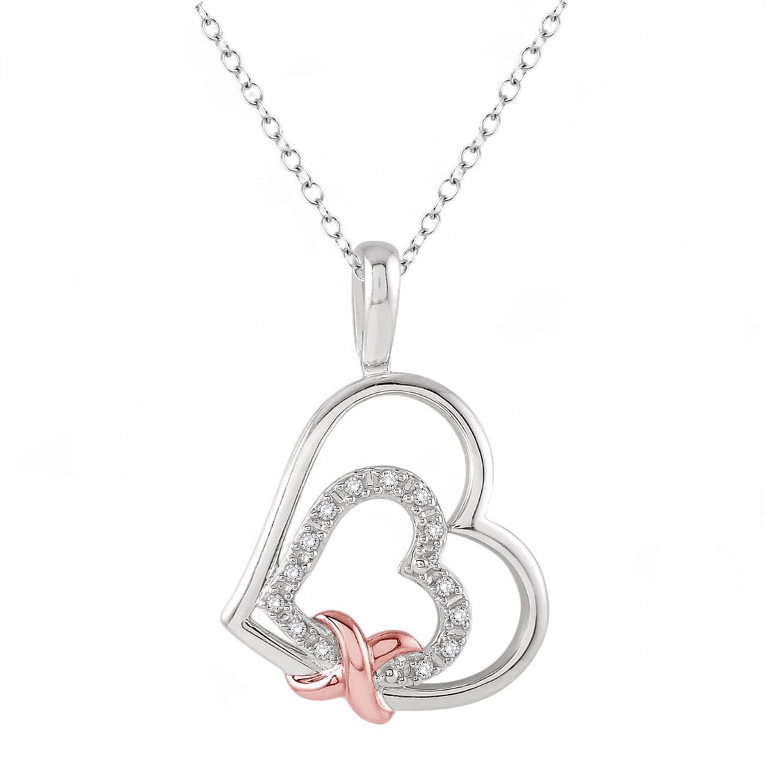 0.03 Ctw Double Heart Diamond Modern Sterling Silver Pendant - Certified (1 of 3)