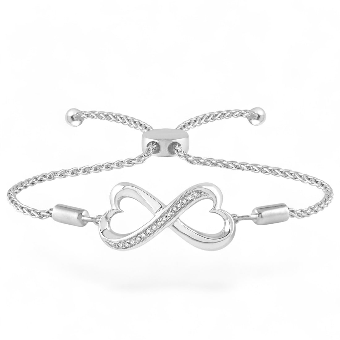 0.05 Ctw Conjoined Hearts White Diamond Modern Sterling Silver Bracelet - Certified (1 of 3)