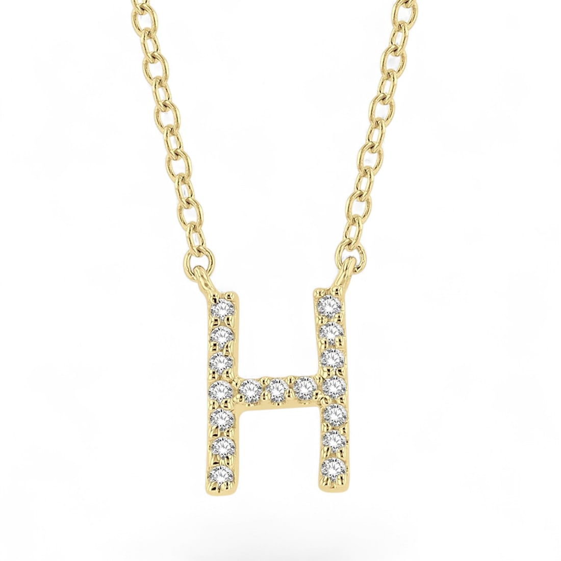 0.05 Ctw Initial 'H' White Diamond Modern 10K Yellow Gold Necklace - Certified (1 of 3)