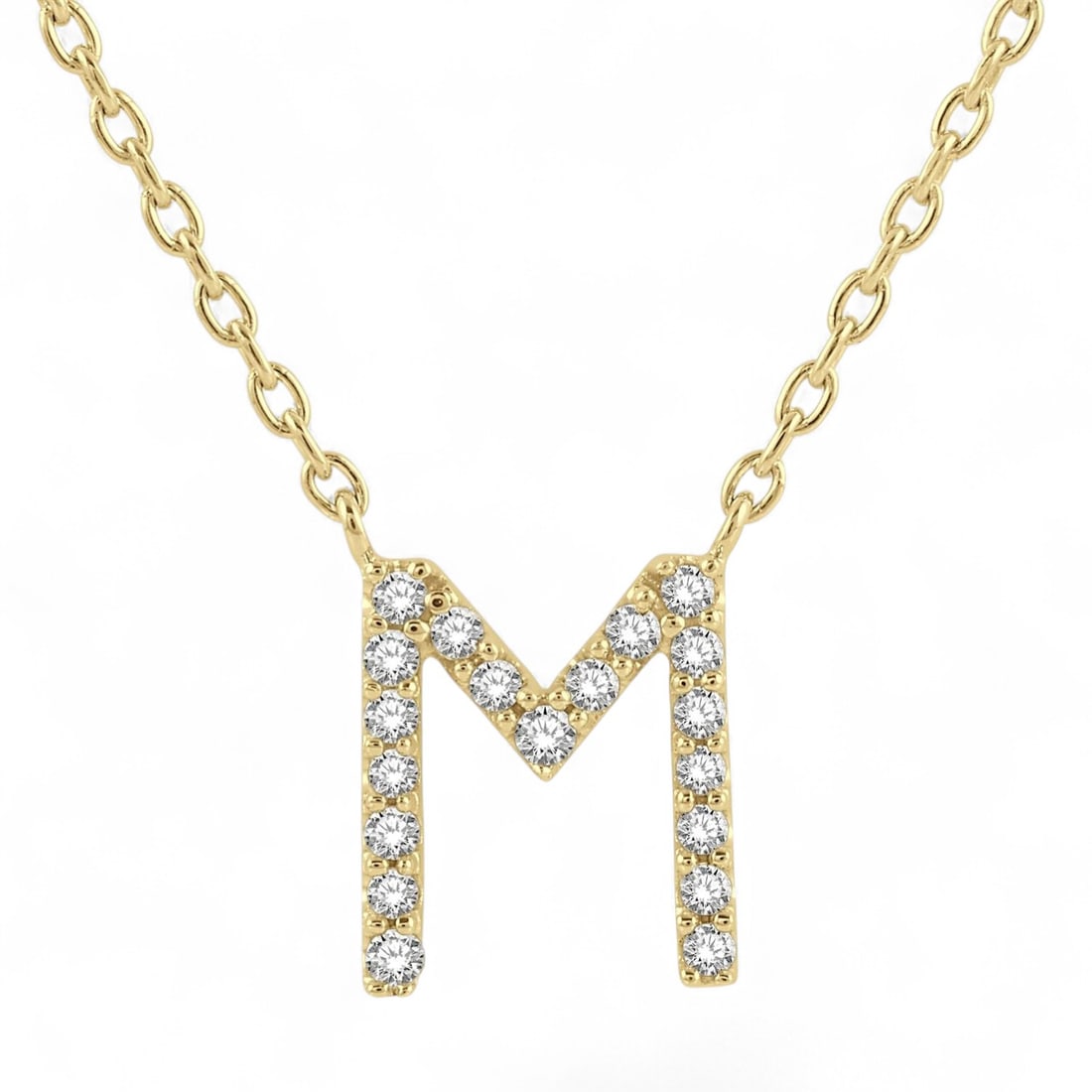 0.06 Ctw Initial M Pendant White Diamond Modern 14K Yellow Gold Necklace - Certified (1 of 3)