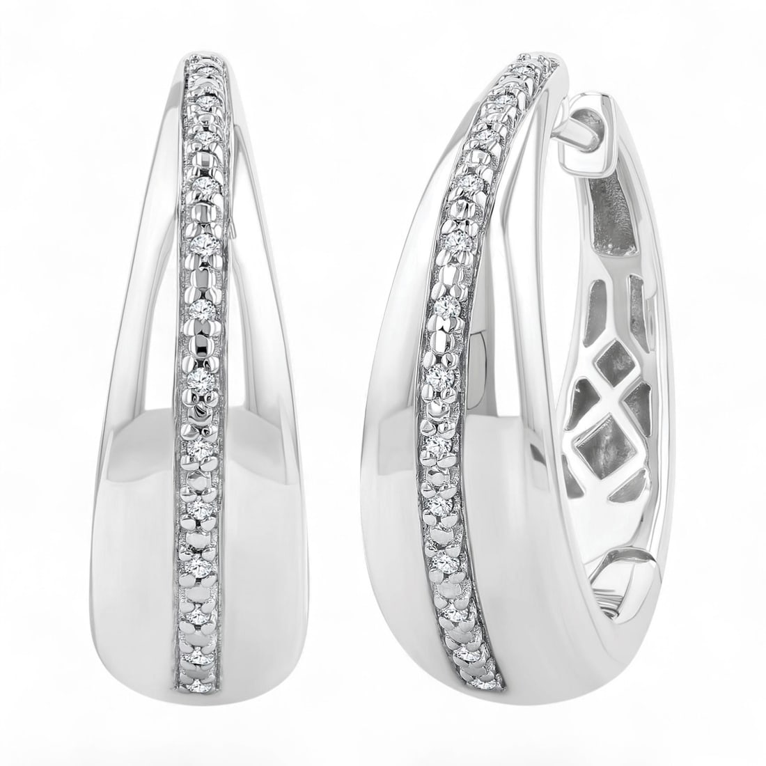 0.08 Ctw Bold Wide Hoop White Diamond Modern Sterling Silver Earrings - Certified: Epitomizing grandeur, this stunning Bold Wide Hoop pair of earrings featuring Natural Diamonds stands as a beacon of refined taste. Showcasing the gems in a Hoop arrangement, the earrings consists of