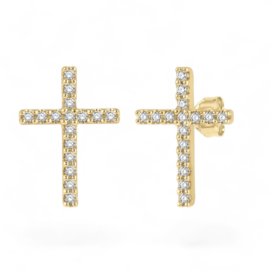 0.1 Ctw Cross Petite Stud White Diamond Modern 10K Yellow Gold Earrings - Certified: A vision of luxury, this stunning Cross Petite Stud pair of earrings featuring Natural Diamonds defines sophistication. Expertly mounted in a Prong setting, the earrings are crafted in 0.35 grams of s
