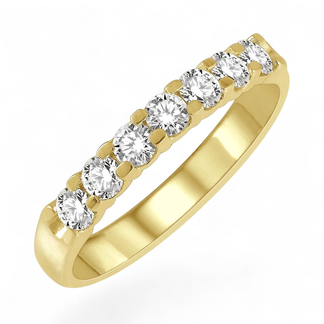 0.5 Ctw 7 Stone Wedding Band White Diamond Modern 14K Yellow Gold Ring - Certified (1 of 3)