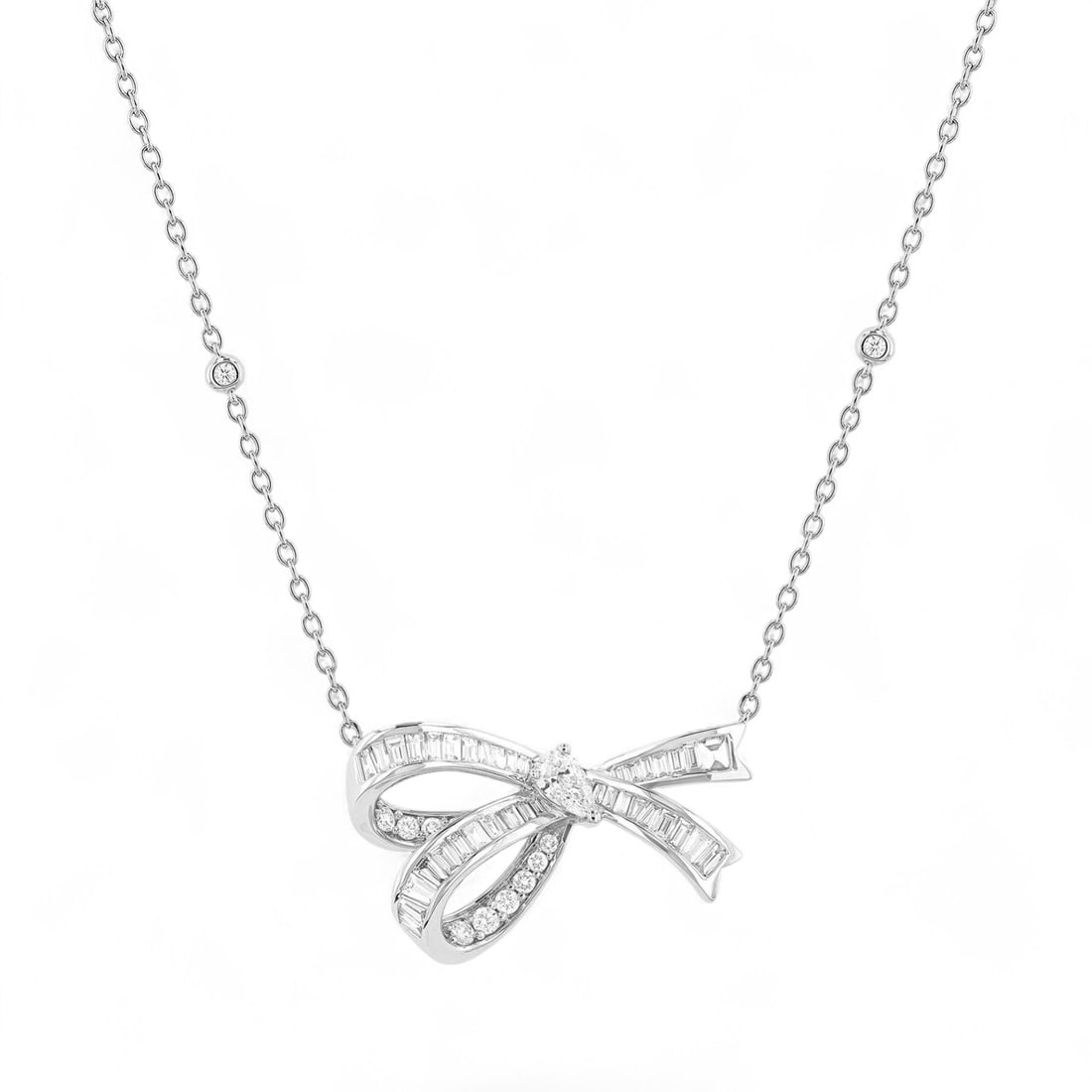 1.04 Ctw Open Bow Pendant Diamond Modern 18K White Gold Necklace - Certified (1 of 2)