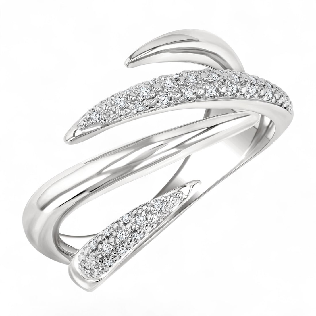 0.1 Ctw Open Center Claw White Diamond Modern Sterling Silver Ring - Certified (1 of 3)