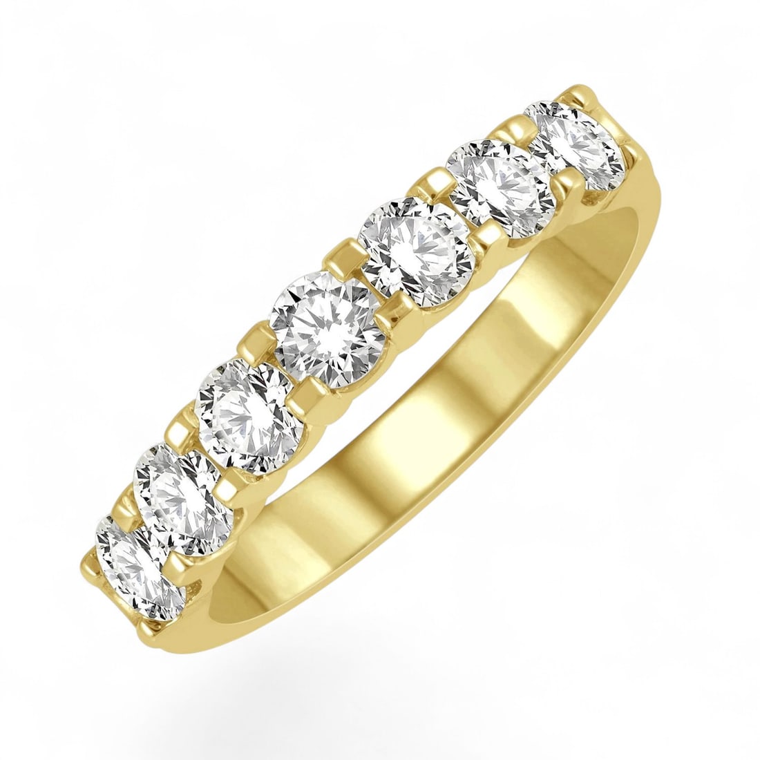 0.98 Ctw 7 Stone Wedding Diamond Modern 14K Yellow Gold Ring - Certified (1 of 3)