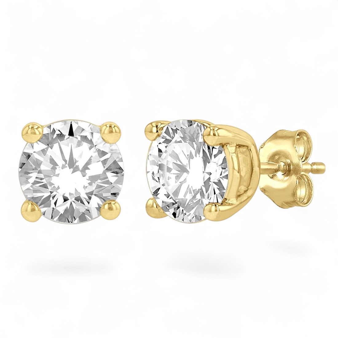 1.0 Ctw Stud White Diamond Modern 14K Yellow Gold Earrings - Certified (1 of 3)