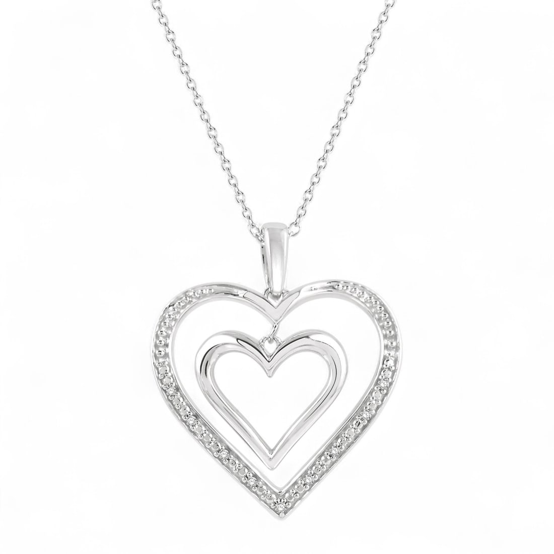 0.03 Ctw Twin Heart White Diamond Modern Sterling Silver Pendant - Certified: Timeless and sophisticated, this stunning Twin Heart pendant featuring Natural Diamonds radiates enduring beauty. The gemstones are nestled within a Pave framework, supported by a substantial 3.05 gra