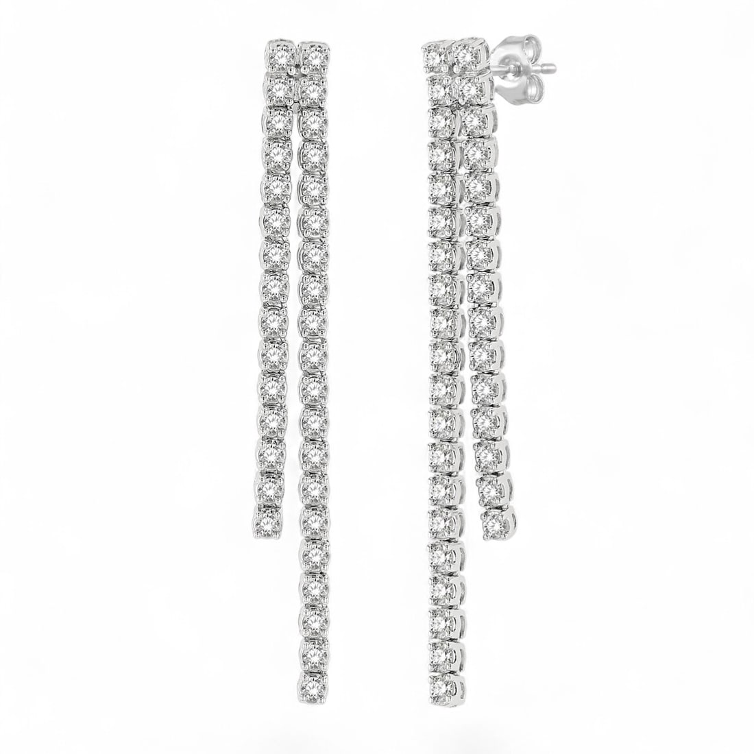 1.75 Ctw Twin Line Tennis Diamond Modern 14K White Gold Earrings - Certified: Defining modern elegance, this stunning Twin Line Tennis pair of earrings featuring Natural Diamonds captures the essence of style. Expertly mounted in a Prong setting, the earrings are crafted in 4.6