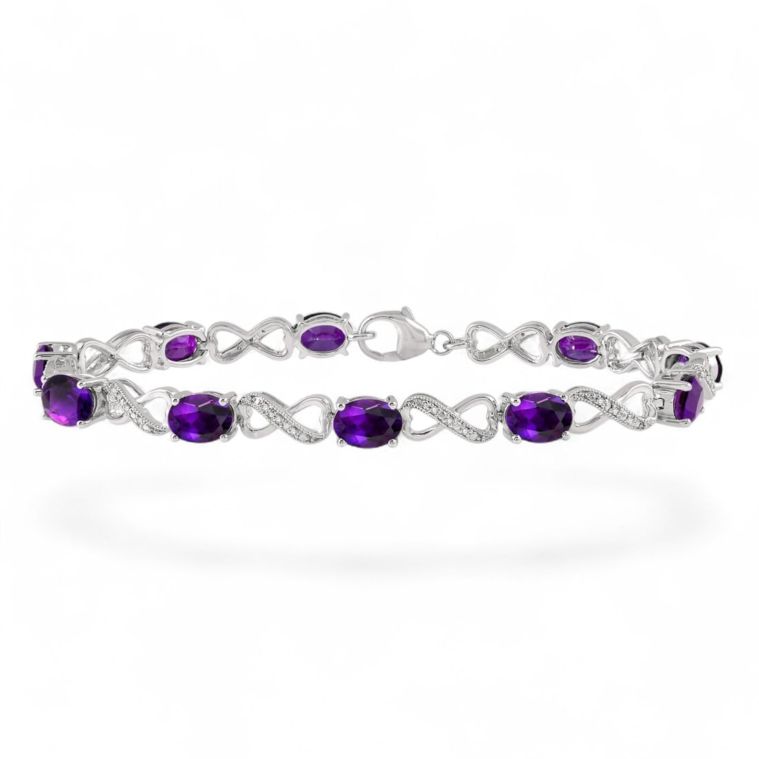 7x5 MM Amethyst and 0.11 Ctw Infinity White Diamond Modern Sterling Silver Bracelets - Certified (1 of 3)