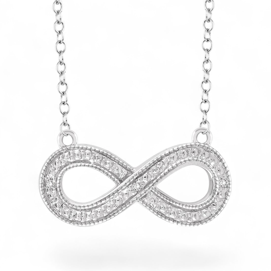 0.03 Ctw Infinity White Diamond Modern Sterling Silver Pendant - Certified (1 of 3)
