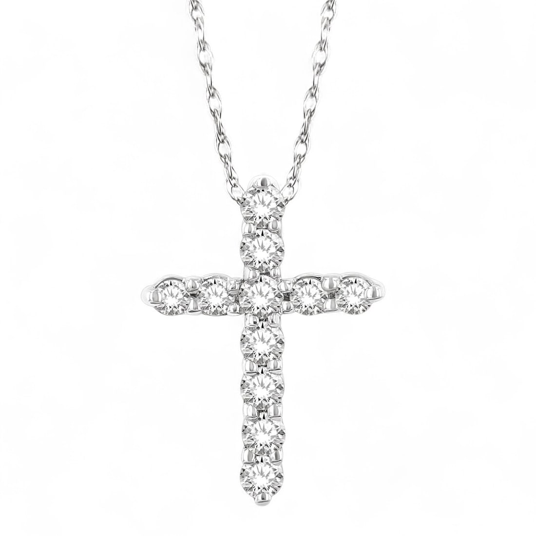 0.1 Ctw Cross White Diamond Modern 14K White Gold Pendant - Certified (1 of 2)