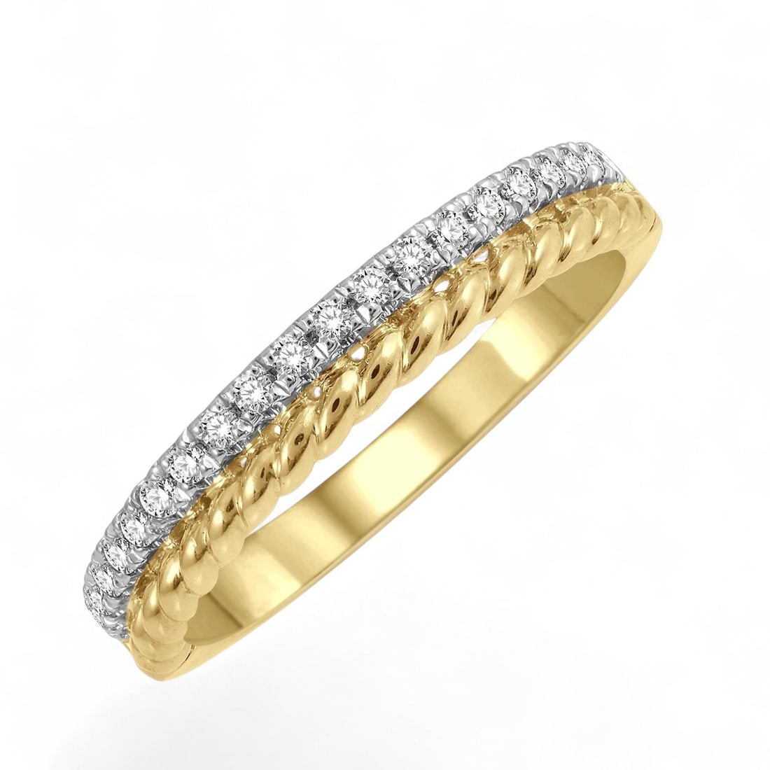 0.21 Ctw Rope Bead White Diamond Modern 14K Yellow Gold Ring - Certified: A symphony of light and color, this magnificent Rope Bead ring featuring Natural Diamonds embodies the pinnacle of luxury. Expertly mounted in a Fishtail setting, the ring is crafted in 3.5 grams of s
