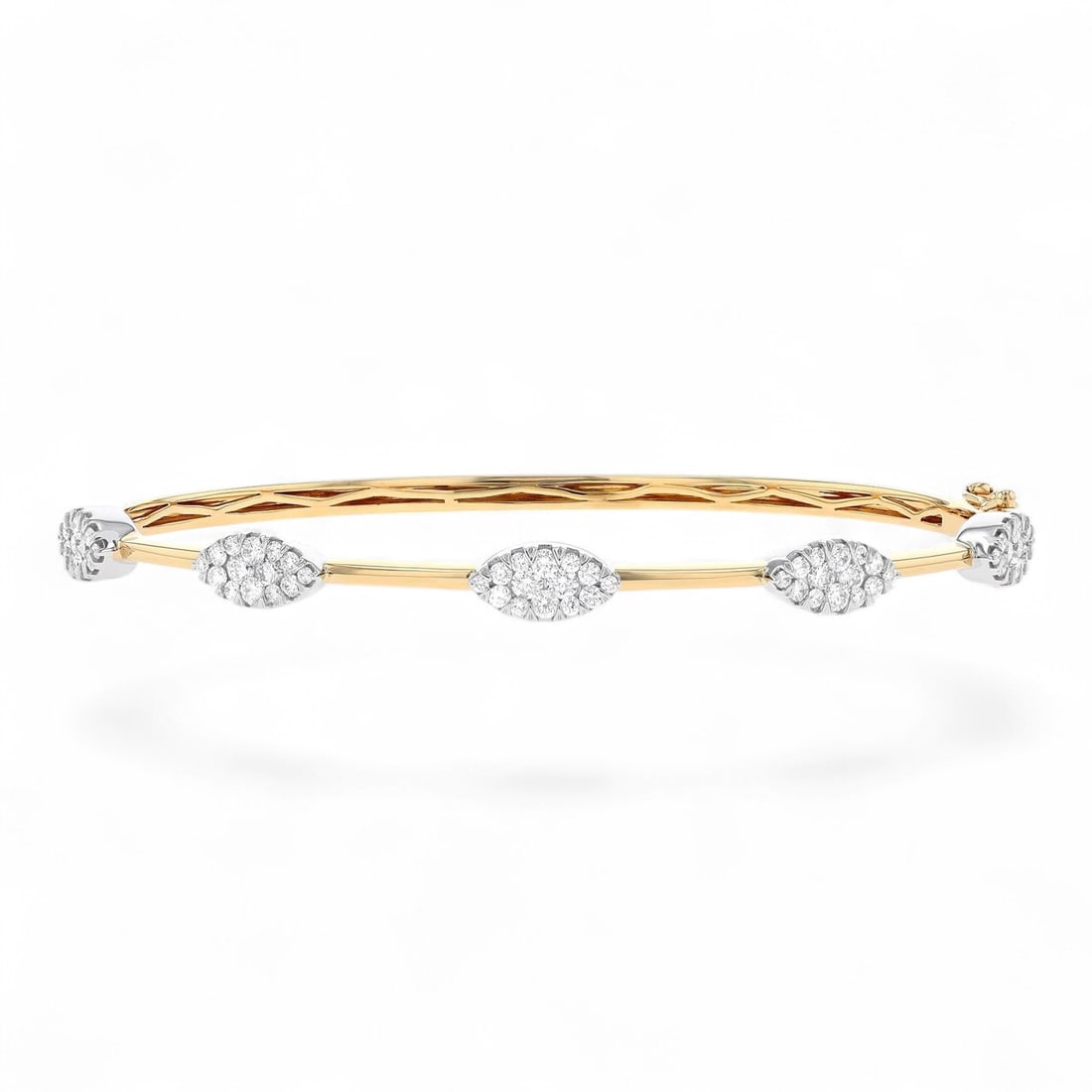 1.14 Ctw Fiori Marquise Bar White Diamond Modern 18K Yellow & White Gold Bracelet - Certified: Rare and radiant, this stunning Fiori Marquise Bar bracelet featuring Natural Diamonds offers a touch of the extraordinary. A detailed Cluster gallery secures the stones, rendered in 13.25 grams of lu