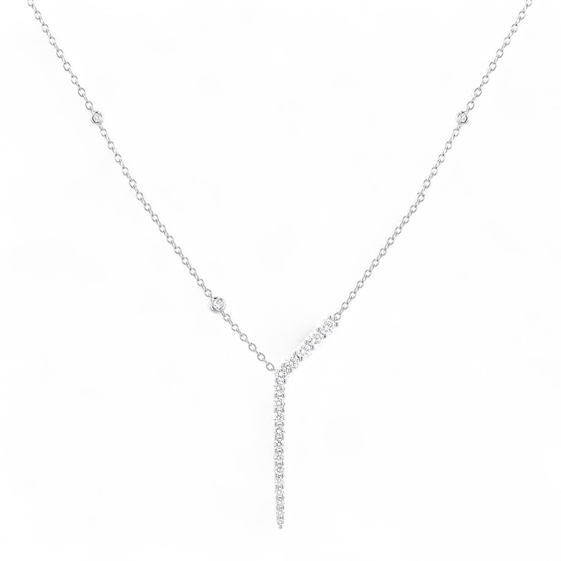 1.17 Ctw Dagr Boomerang White Diamond Modern 18K White Gold Necklace - Certified (1 of 2)