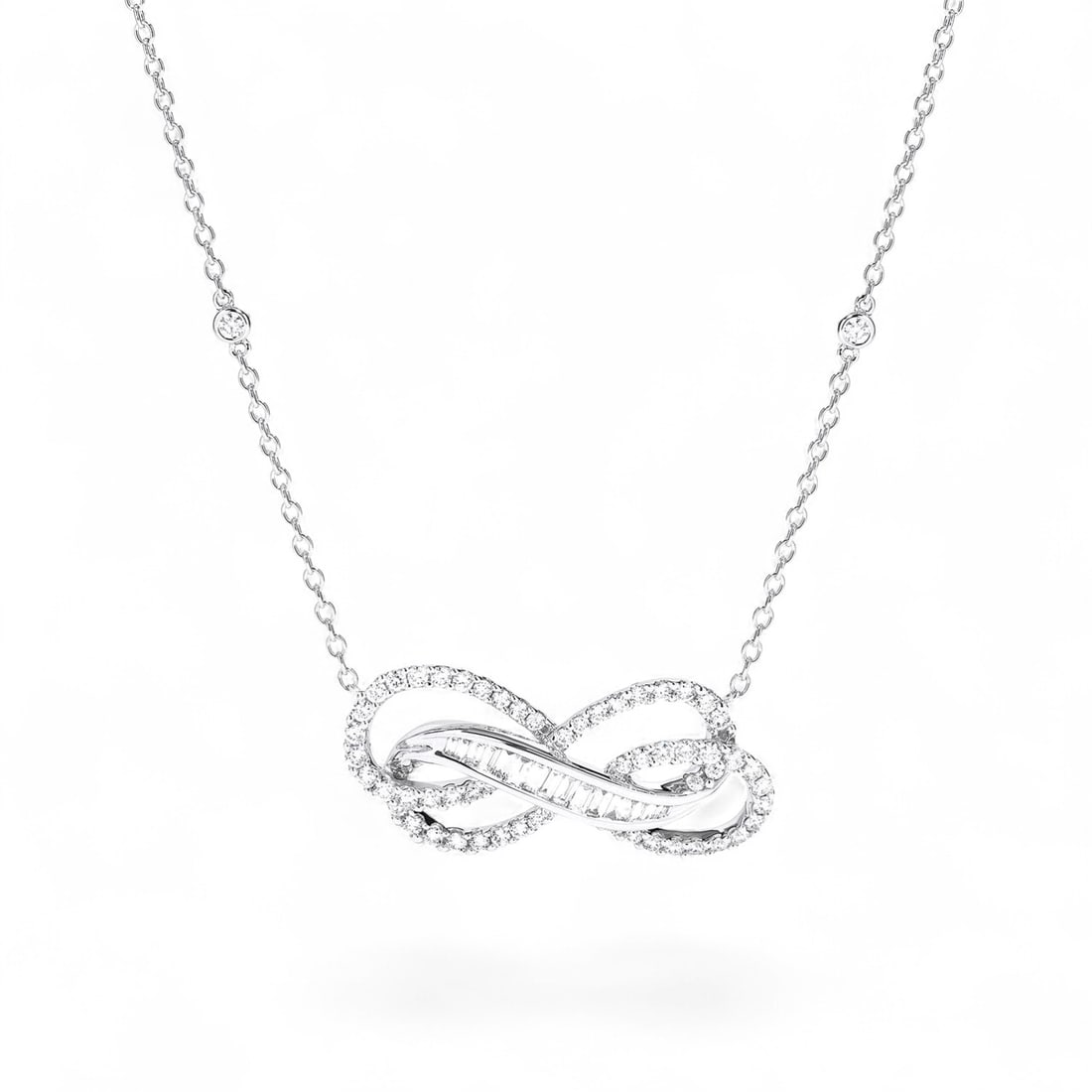 1.29 Ctw Double Infinity White Diamond Modern 18K White Gold Pendant - Certified (1 of 2)