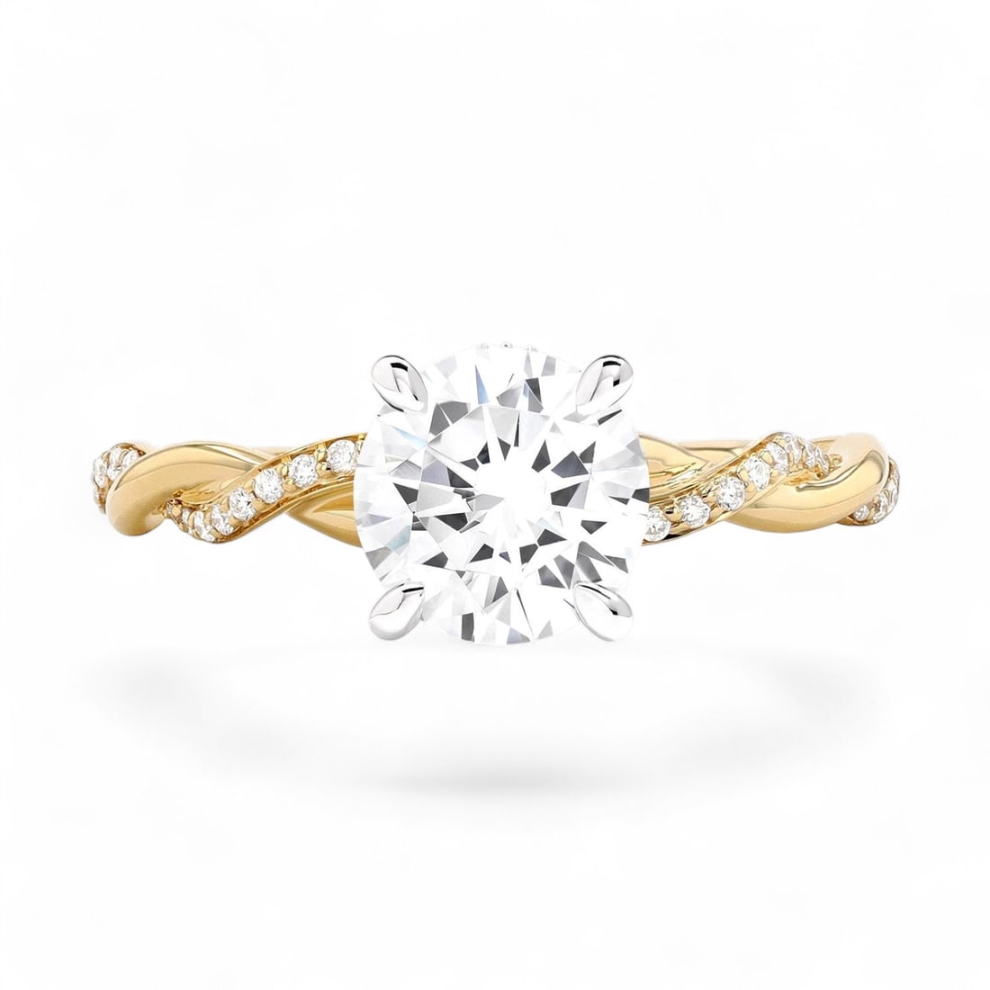 0.21 Ctw Bridal Twisted Semi-Mount Engagement White Diamond Modern 14K Yellow & White Gold Ring -: A vision of luxury, this stunning Twisted Semi-Mount Engagement ring featuring Natural Diamonds defines sophistication. Securely held in a classic Four-Prong design, the ring is forged from 2.75 grams