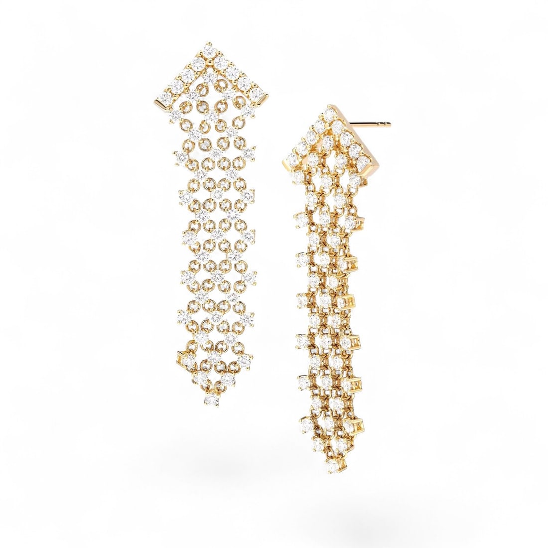 2.32 Ctw Silk Drop White Diamond Modern 18K Yellow Gold Earrings - Certified (1 of 3)