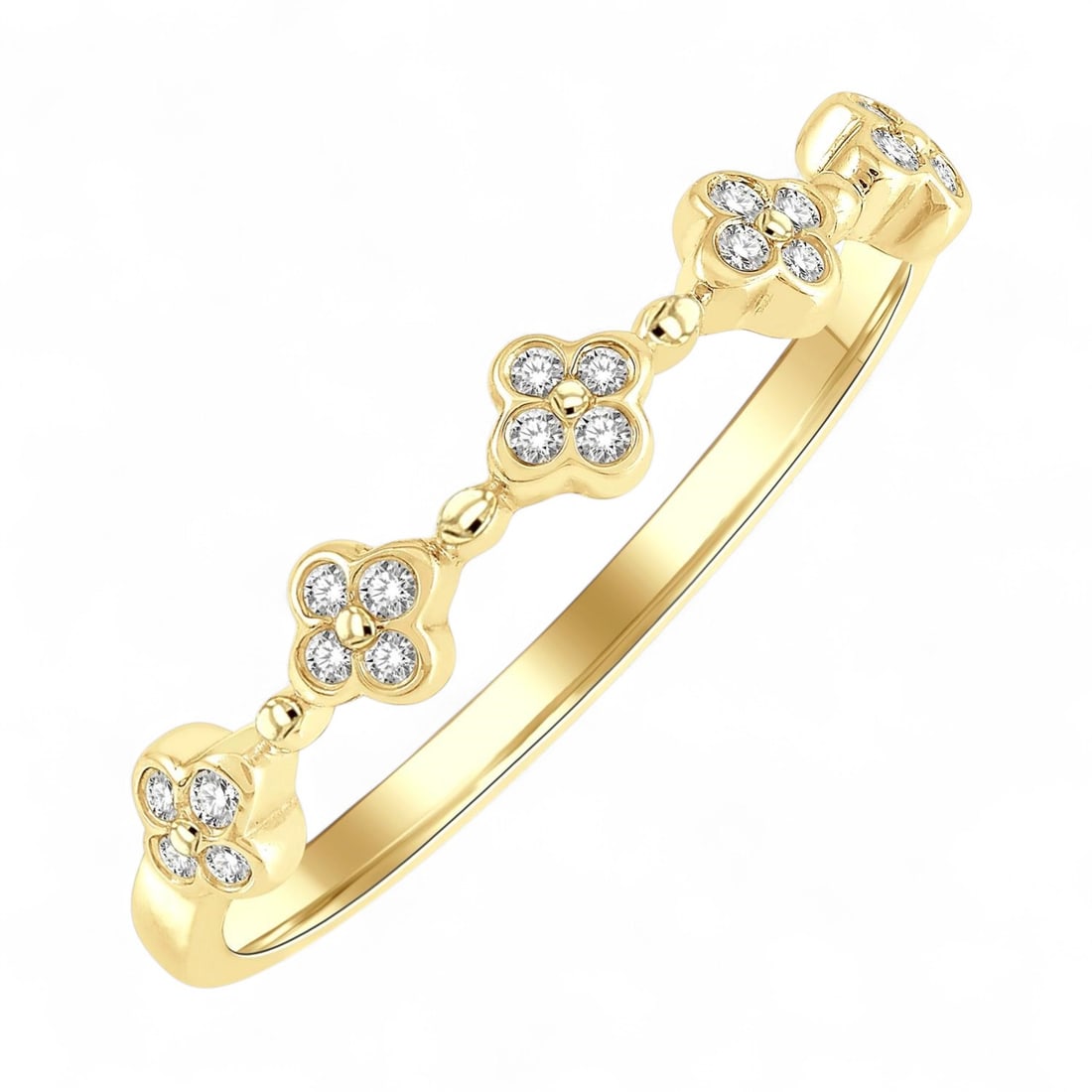 0.1 Ctw Floral Cutout Stackable Fashion White Diamond Modern 10K Yellow Gold Ring - Certified: A symphony of light and color, this stunning Floral Cutout Stackable Fashion ring featuring Natural Diamonds embodies the pinnacle of luxury. Expertly mounted in a Channel setting, the ring is crafted