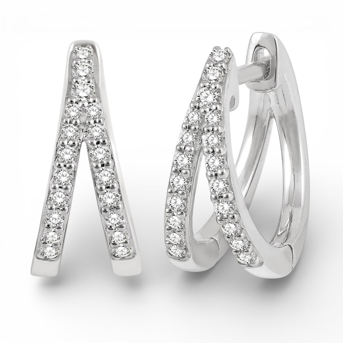 Petite Split Round 0.20 ctw Diamond 10K White Gold Huggie Earrings: Timeless and sophisticated, this stunning Split Round Cut pair of earrings featuring White Diamond radiates enduring beauty. Securely held in a classic Huggie/Hoop design, the earrings are forged from