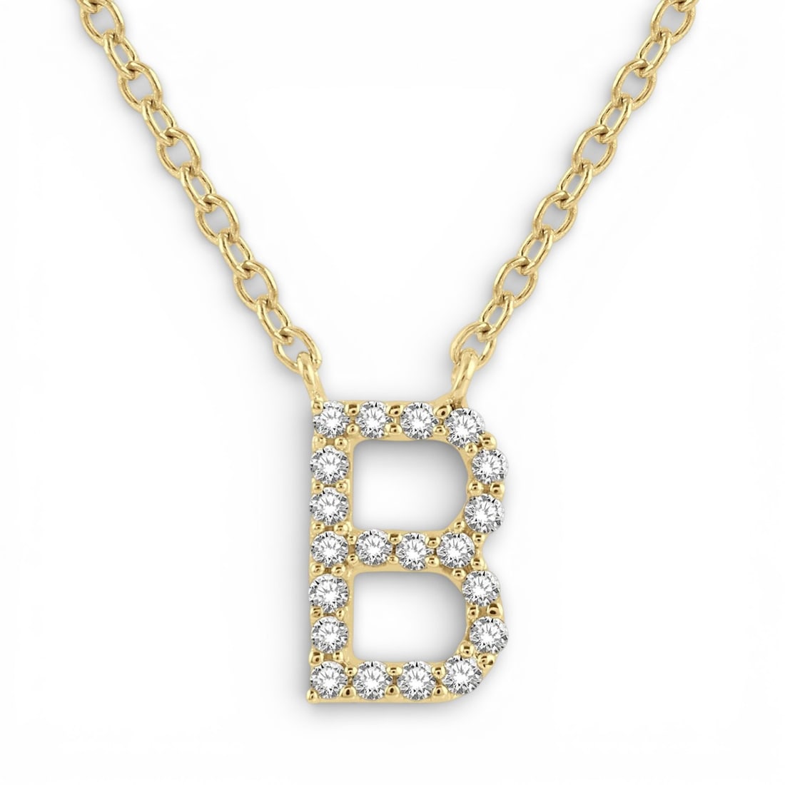 0.06 ctw Diamond Initial 'B' 10K Yellow Gold Pendant With Chain: A vision of luxury, this elegant Initial Block necklace featuring White Diamond defines sophistication. The gemstones are nestled within a Initial Pendant framework, supported by a substantial 0.2 gra
