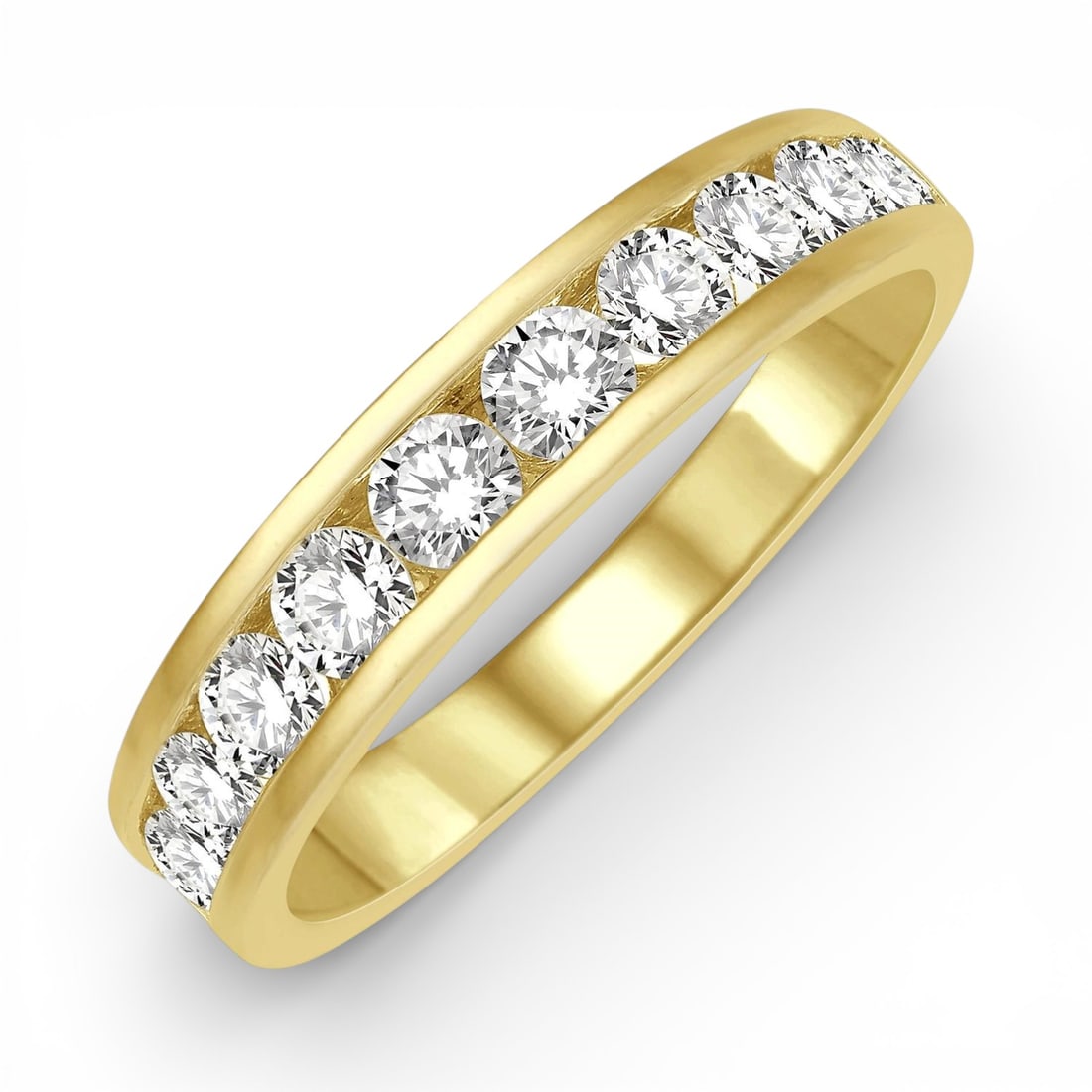 0.99 ctw Channel Set White Diamond 14K Yellow Gold Band Ring: Rare and radiant, this magnificent Channel Set ring featuring White Diamond offers a touch of the extraordinary. Crafted with precision, the Channel-Set Band setting is seamlessly integrated into 3.0