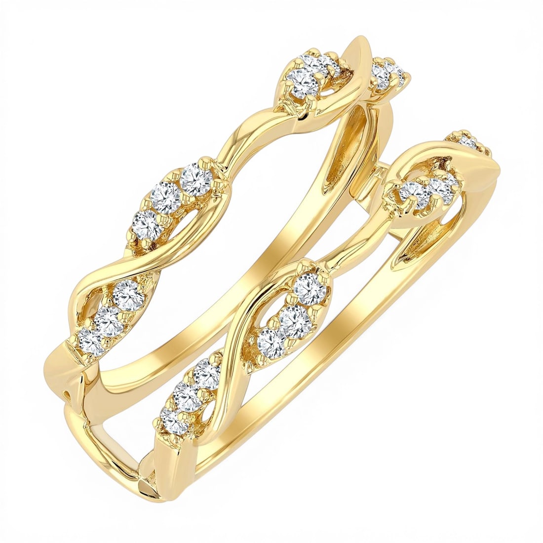 0.26ctw Diamond Split Twisted Shank 14K Yellow Gold Insert Ring: Captured in a moment of brilliance, this stunning Split Twisted Shank ring featuring Natural Diamonds speaks to the connoisseur. Securely held in a classic Insert/Enhancer design, the ring is forged f