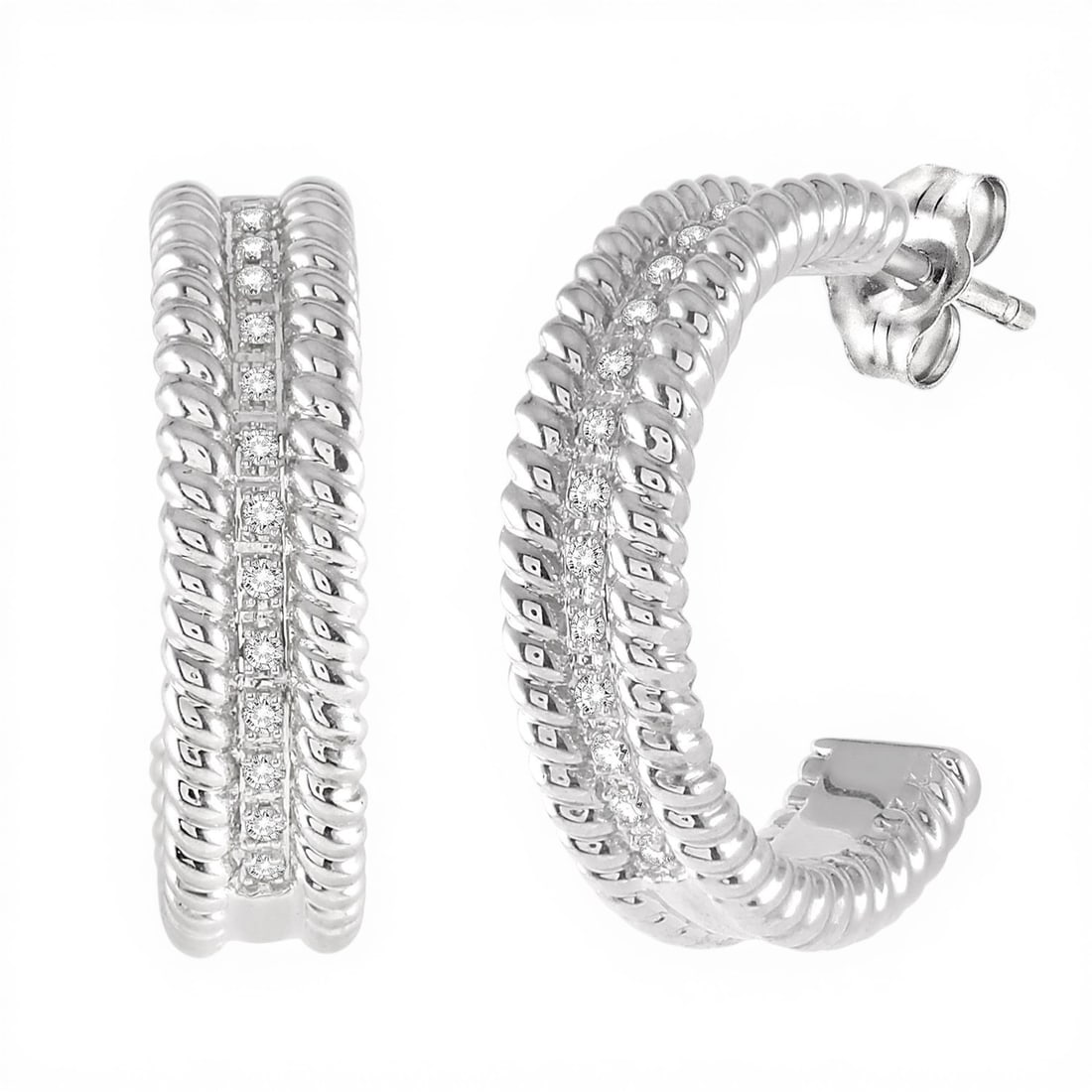 0.15ctw White Diamond Sterling Silver Earrings: A symphony of light and color, this stunning Hoop pair of earrings featuring White Diamond embodies the pinnacle of luxury. Expertly mounted in a Pave setting, the pair of earrings is crafted in 6.8 g