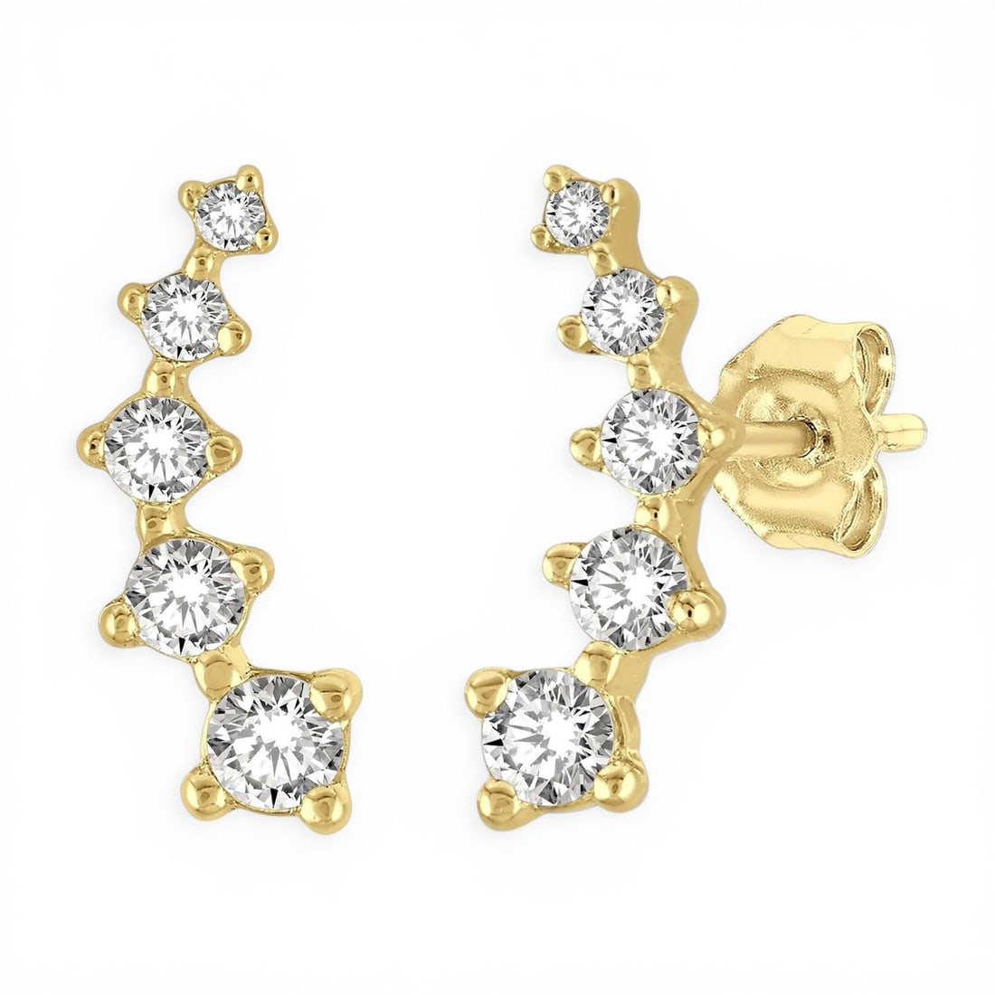 0.1ctw Diamond Petite Fashion Climbers 10K Yellow Gold Earrings: Defining modern elegance, this elegant Climbers pair of earrings featuring White Diamond captures the essence of style. Expertly mounted in a Cluster setting, the earrings are crafted in 0.25 grams of
