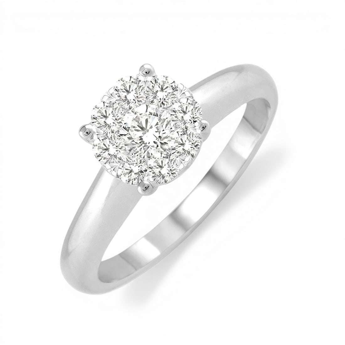 0.12ctw Cluster White Diamond 14K White Gold Ring: Rare and radiant, this stunning Cluster ring featuring White Diamond offers a touch of the extraordinary. A detailed Cluster gallery secures the stones, rendered in 2.2 grams of lustrous 14K White Gol