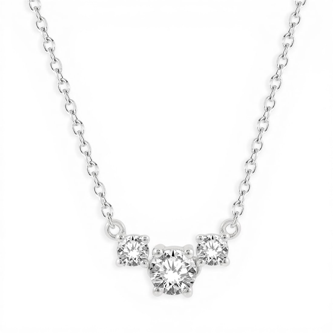 0.25ctw Diamond Three Stone 14K White Gold Necklace: A testament to superior craftsmanship, this stunning Three Stone necklace featuring Natural Diamonds is unparalleled. A detailed Three-Stone gallery secures the stones, rendered in 0.55 grams of lustr