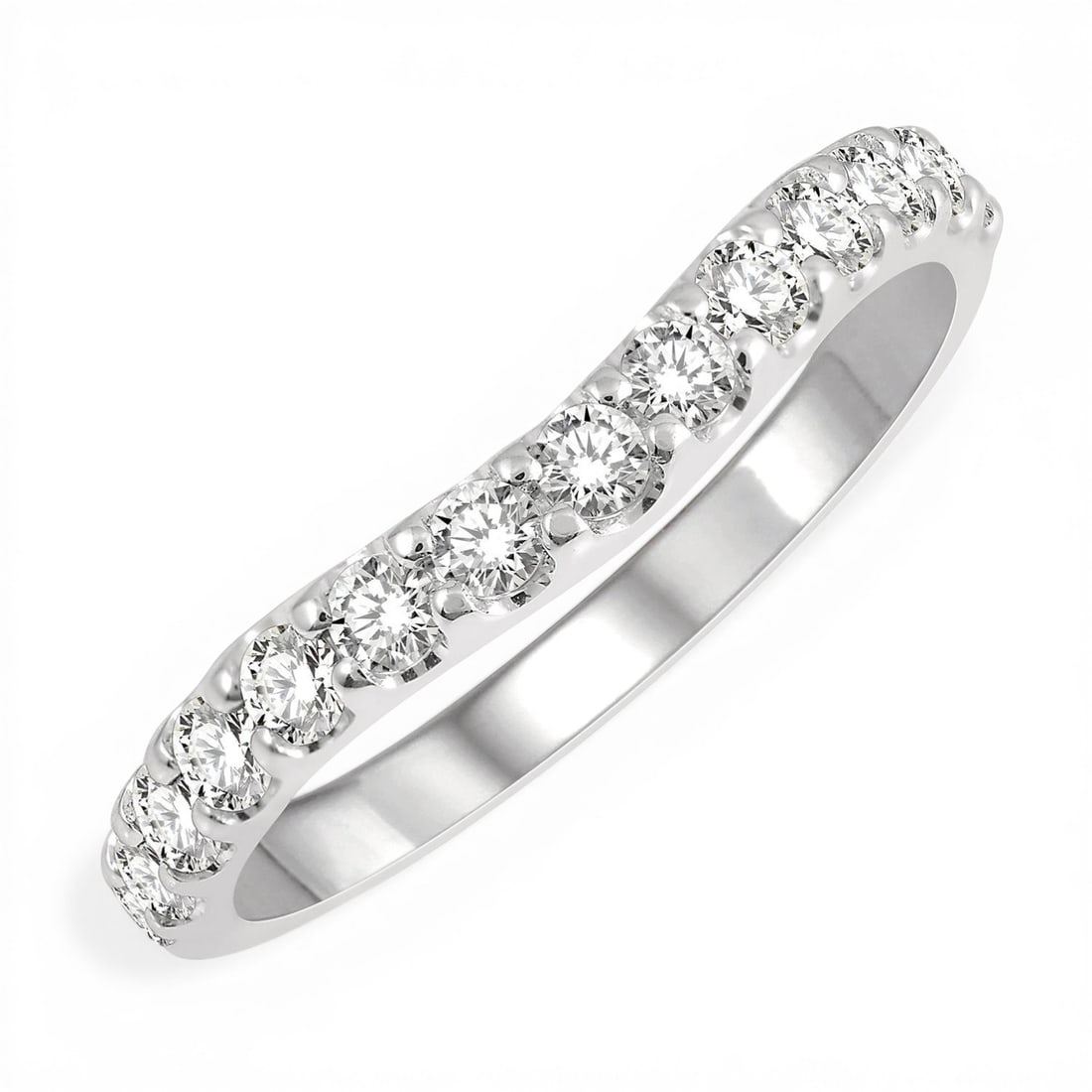 0.51ctw Arched Round Cut Diamond Wedding Band 14K White Gold: Timeless and sophisticated, this elegant Arched Center ring featuring White Diamond radiates enduring beauty. Securely held in a classic Arched Band Setting design, the ring is forged from 2.4 grams o