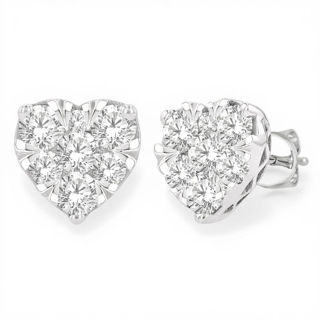 0.99ctw Heart Shape Cluster Diamond 14K White Gold Stud Earrings: Defining modern elegance, this stunning Heart Shape Cluster pair of earrings featuring White Diamond captures the essence of style. Securely held in a classic Cluster design, the earrings are forged f