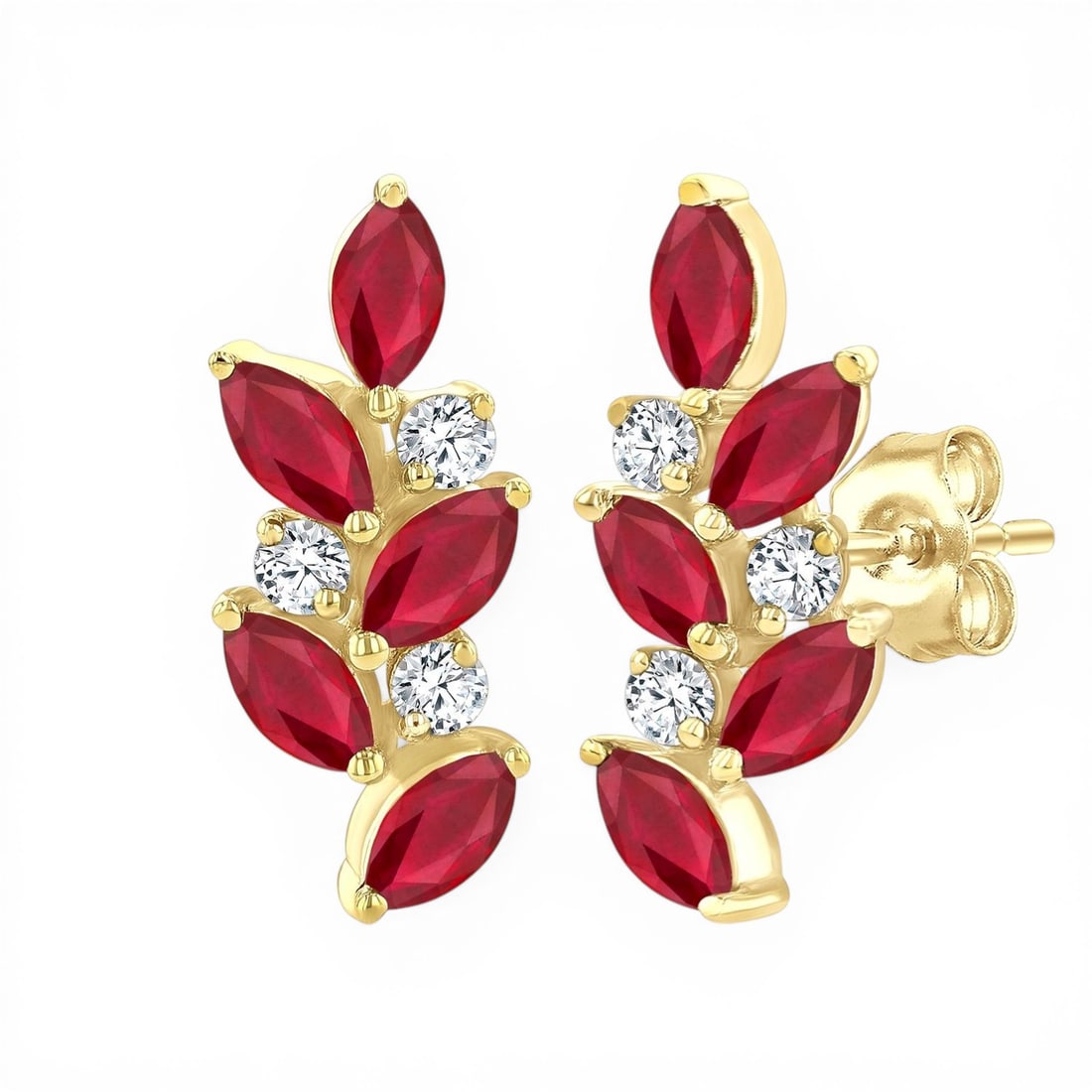 4x2mm Marquise Ruby and 0.15ctw Diamond 14K Gold Ear Climbers (1 of 3)