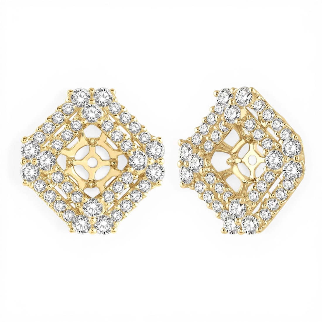1.60ctw Round Cut Diamond Cushion Shape 14K Yellow Gold Earrings Jacket (1 of 3)