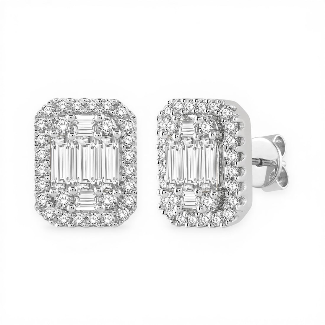 0.40ctw Baguette & Round Diamond 14K White Gold Stud Earrings (1 of 3)