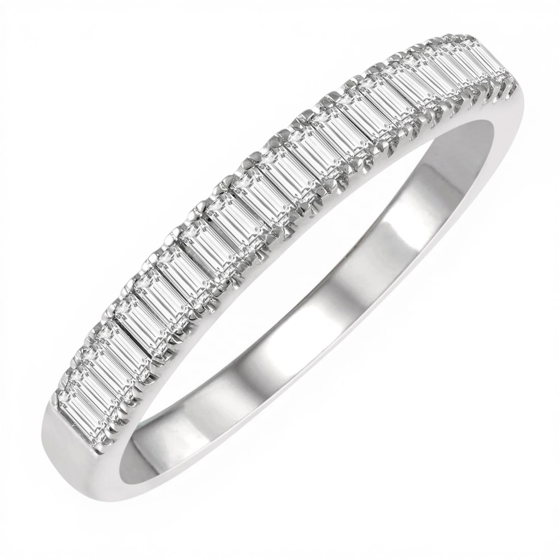 0.37ctw Baguette Diamond Stackable Fashion 14K White Gold Band Ring: A symphony of light and color, this stunning Stackable Baguette Diamond Fashion Band ring featuring Natural Diamonds embodies the pinnacle of luxury. The gemstones are nestled within a Band framework,