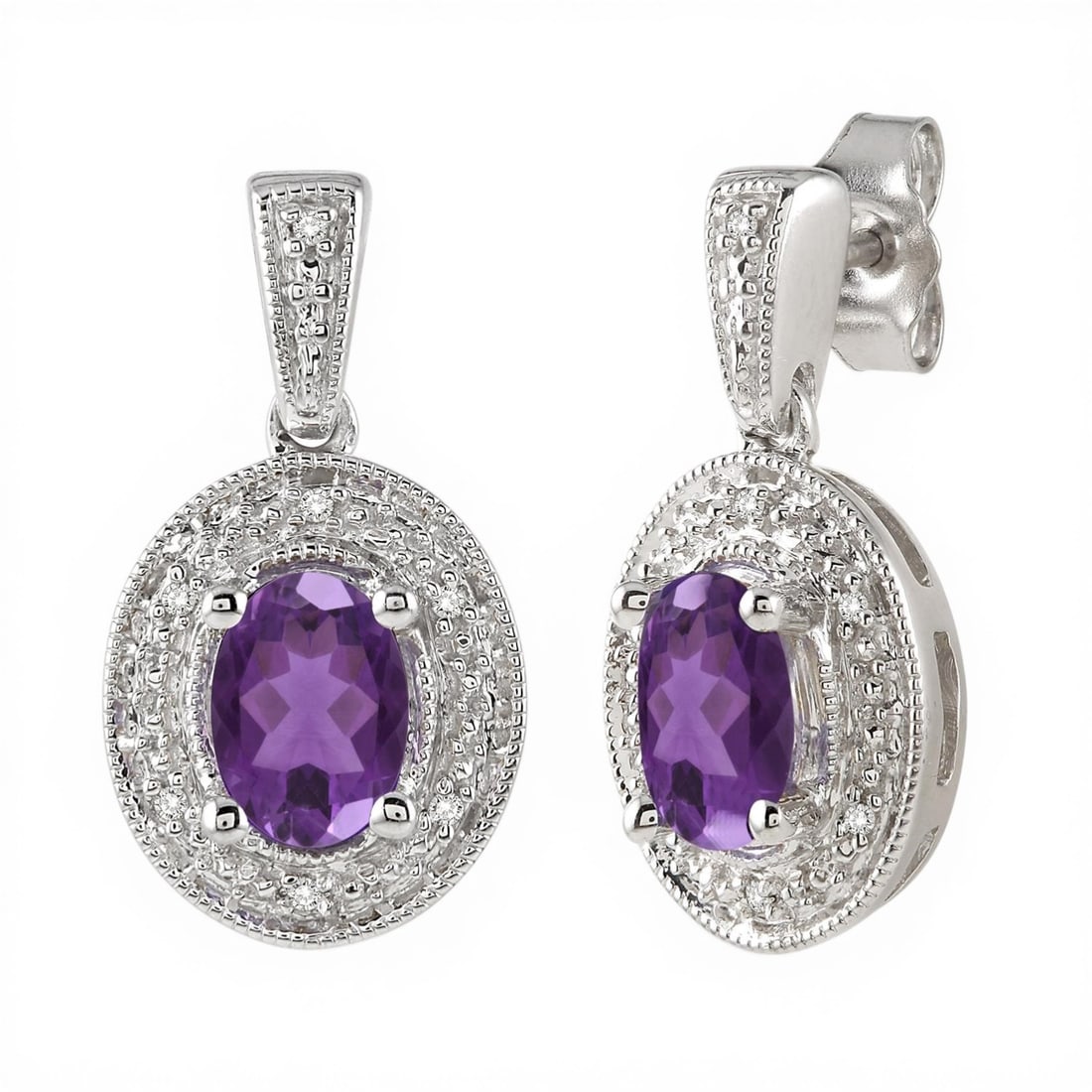 7x5mm Amethyst and 0.05ctw Diamond Sterling Silver Earrings (1 of 3)
