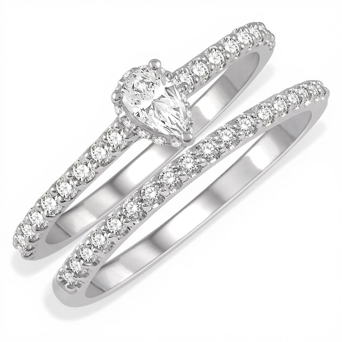 0.81ctw Pear White Diamond Wedding Set 14K White Gold (1 of 3)