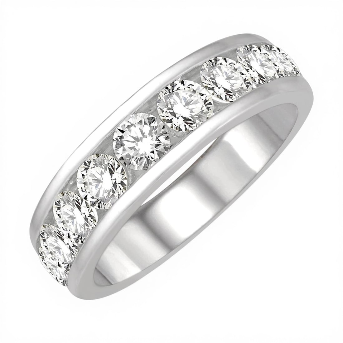 1.98ctw Channel Set Diamond Wedding Band 14K White Gold: Exuding opulence and grace, this breathtaking Channel Set ring featuring White Diamond is crafted for the distinguished. Crafted with precision, the Channel-Set setting is seamlessly integrated into 4