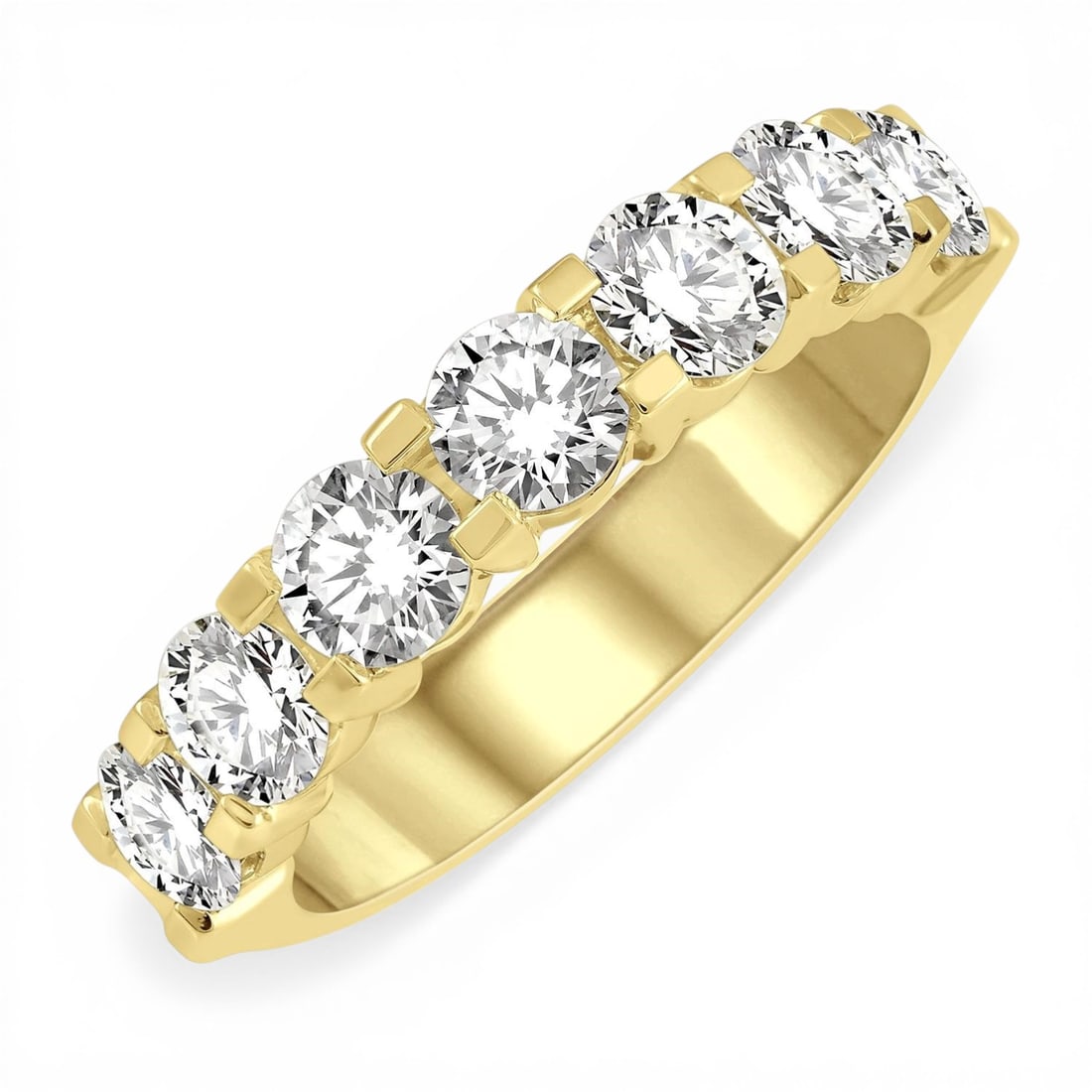 1.47ctw Round Diamond 7-Stone 14K Yellow Gold Band Ring: A symphony of light and color, this breathtaking 7-Stone band ring featuring Natural Diamonds embodies the pinnacle of luxury. Expertly mounted in a Shared Prong Band setting, the band ring is crafted