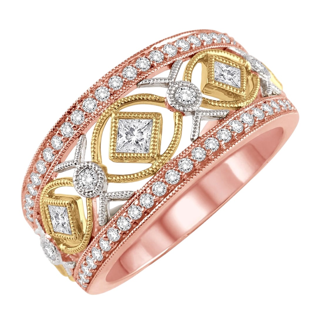 0.60ctw Diamond 14K Tri-Color Gold Ring (1 of 3)