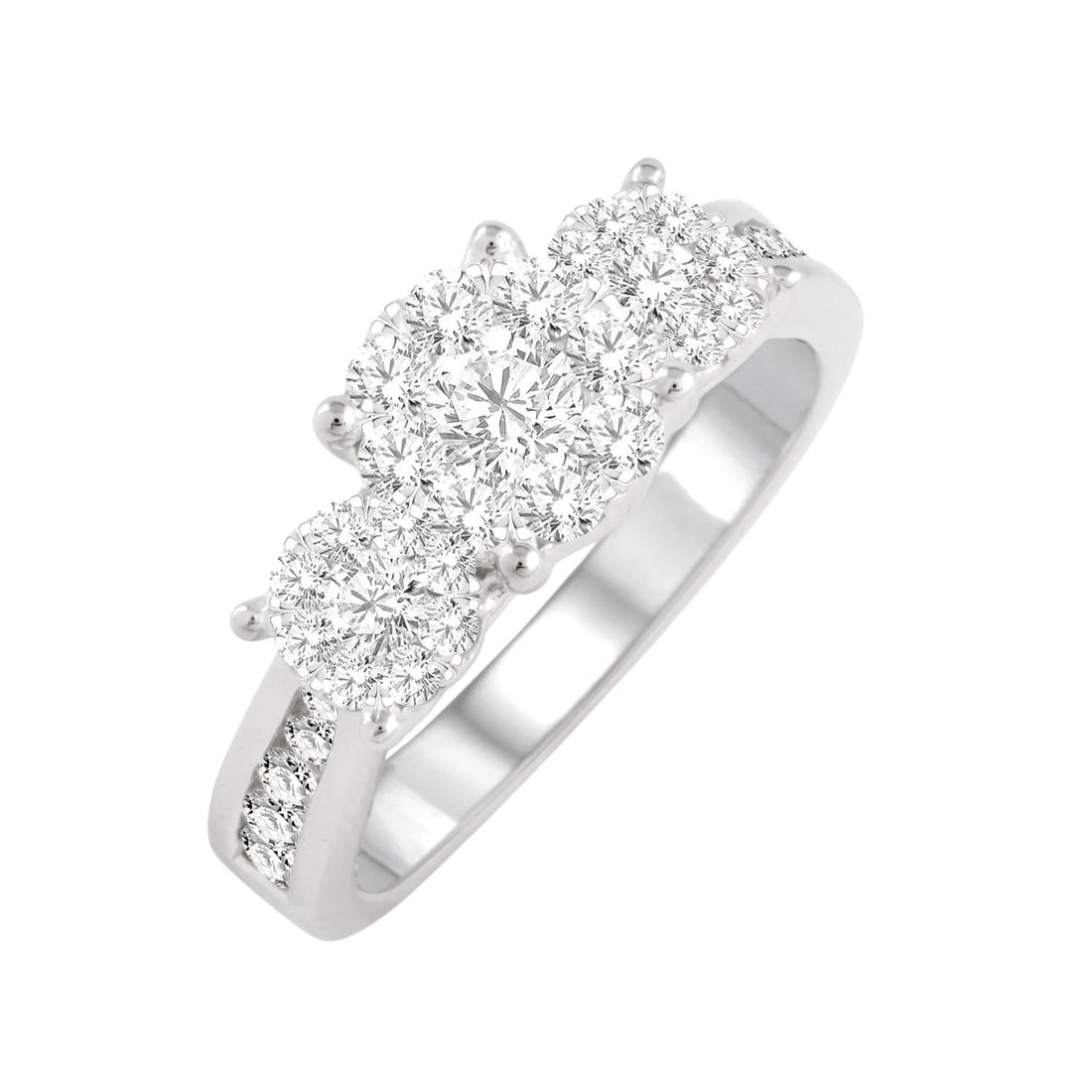 0.51ctw Round Diamond Cluster Three-Stone 14K White Gold Ring: Defining modern elegance, this stunning Three-Stone ring featuring Natural Diamonds captures the essence of style. Securely held in a classic Three-Stone Cluster design, the ring is forged from 3.0 gr